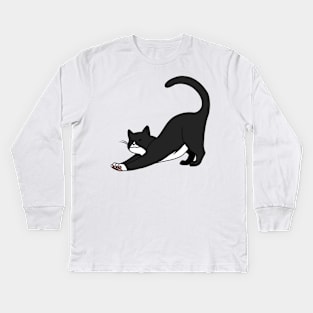 Black n White Cat Stretch Kids Long Sleeve T-Shirt